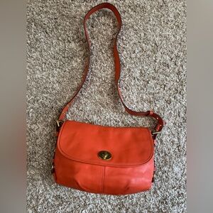 COACH Z Leather Flap Duffle Bag MSRP $328 Orange C1382-Z23987